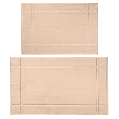 Ample Decor 100% Cotton Bath Mats Set, 24x17 & 34x20 Inches, 1350 GSM Thick Plush, Soft & Absorbent, Oeko-Tex Certified, Beige