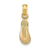 14k Yellow Gold Testure Polished Finish 3-Dimensional Polished Texture Pink Enamel Finish Single Flip Flop Sandle Charm Pendant