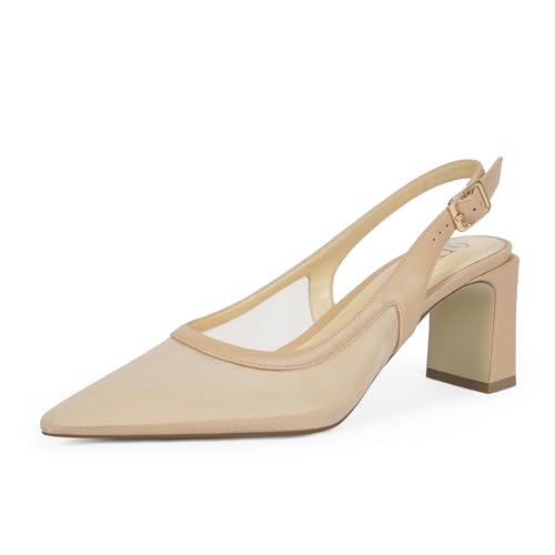 Image of QIY Womens Pumps Chunky Heel Pointed Toe Slingback Heels for Women