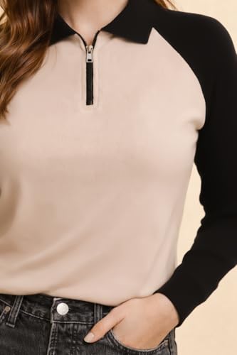 Image of THE DRY STATE Women Basic Fit Full Sleeve Zipper Collar Neck T-Shirt