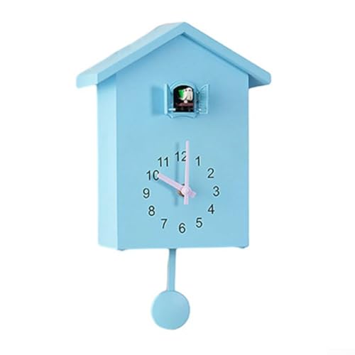 Cuckoo Clock, Battery Operated Bird House Clock Cuckoo Design Clock Pendulum Wall Art for Home Living Room Kitchen Office Decoration(Blue)