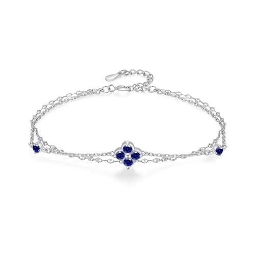 Birthstone Bracelets for Women with Four Leaf Clover 925 Sterling Silver Bracelet Double Layer Trendy Birthday Jewelry Gift for Women