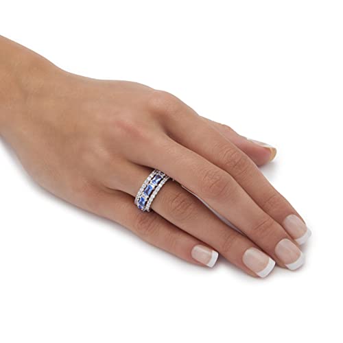 PalmBeach Platinum-plated Emerald Cut Simulated Blue Sapphire and Baguette Cubic Zirconia 3 Piece Set Bridal Eternity Ring Sizes 6-103