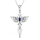 LAMGUL Mädchen Accessoires 925 Sterling Silber Einkommen Hip-Hop Engel Schwert Schutz Halskette Europäische und amerikanische Engelsflügel Kreuz Anhänger Freund Party Glücksgeschenk – Schutzengel