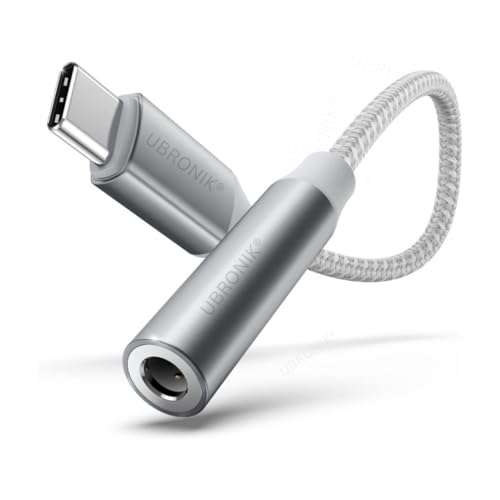 Image of Nylon Braided Grey Type C to 3.5 mm Audio Jack Connector with DAC Headphone Converter Adapter Compatible with iPhone 15 Pro Max /15 Pro /15 Plus, Galaxy S23 /S22 /S21 /S208 & Other Type C Phones