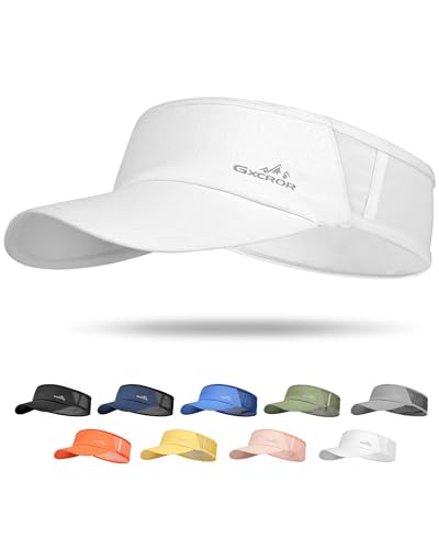 GXCROR Sports Sun Visor Hat Men Women, Lightweight Breathable Quick Dry Sports Sun Hat for Running Golf Tennis White