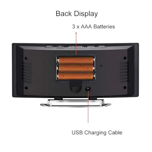 Lancoon Reloj Despertador Digital, LED Pantalla Curva Grande con Espejo Snooze Batería Soporte Puerto de Carga Colores 12/24 Horas para Hogar Dormitorio - imagen 3
