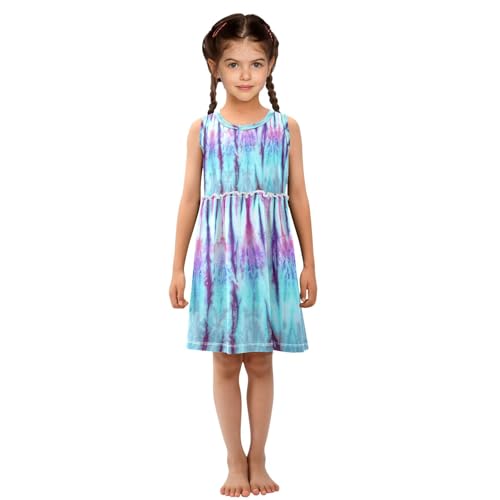 Girls Tie Dye Dress Sleeveless Dress Summer Cotton Sundress 6Y4