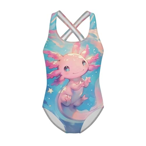 Image of Girls One Piece Swimsuit Axolotl Cross Back Straps Bathing Suit Lightweight Quick Dry Gymnastics Leotard