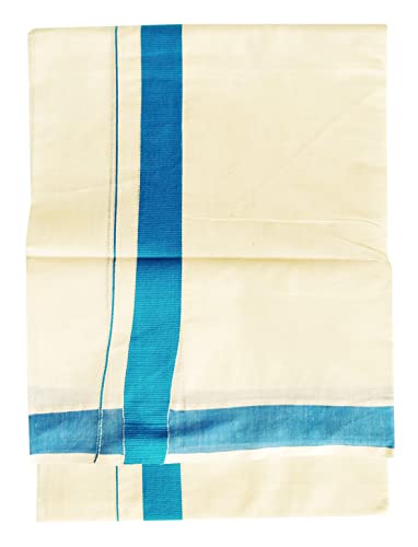 Image of Mens Thick Border 100% Cotton Cream Dhoti 4.0 Meters Double Mundu /Vesti