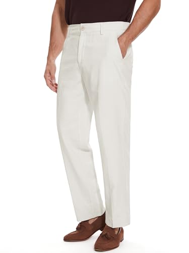 Tapata Men's Linen Casual Dress Pants Lightweight Elastic Waist Slacks Straight Leg Regular Fit Trousers for Work Business