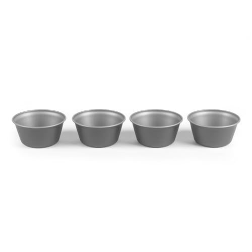 Salter Essentials 4-Piece Round Mould Set – Set of 4 Mini Pudding Cups, Non-Stick Muffin Tins, Carbon Steel, Dariole Moulds, Egg Tart, Dishwasher Safe, Made in the UK, PFOA-Free, Air Fryer & Oven Safe