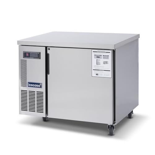 ICECASA 36" W Commercial Freezer Worktop Undercounter Freezer Single Door Stainless Steel Counter Fan Cooling Freezer 6 Cu.ft for Restaurant, Bar, Shop, etc