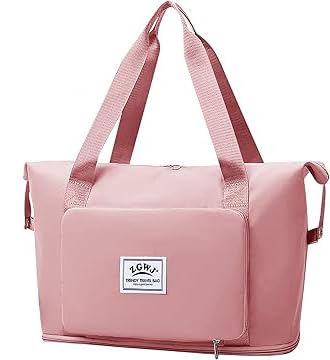 Image of WildHorn Nylon Duffel Bag for Women | Folding Carry-on Expandable Large Capacity DurableLightweight Travel & Gym Duffel with Front Zipper Pocket (Rose Pink)