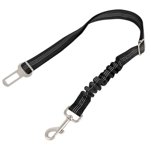 AiTodos® 1-Częściowe Szelki Samochodowe Dla Psa, Czarne Szelki Samochodowe Dla Psów, Regulowane w Zakresie 50-85 cm, Elastycznie Wyściełane Szelki, Odblaskowe w Nocy