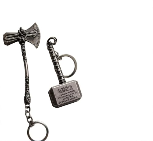 TulipMash Silver Thor Axe & Hammer Metal Keychain Set of 2 Pack of 2 - Image 2