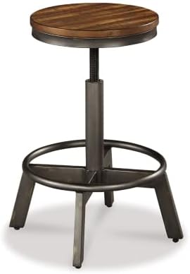 Signature Design by Ashley Torjin Industrial 24" Adjustable Height Barstool, 2 Count, Brown