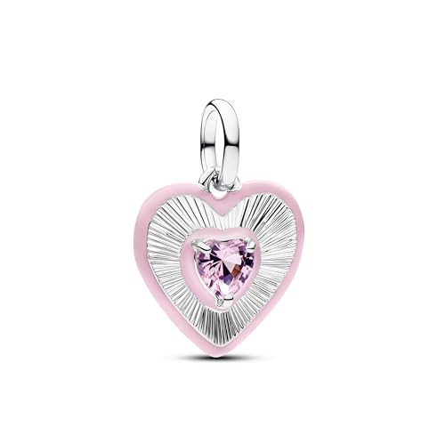 PANDORA ME Strahlendes Rosafarbenes Herz Medaillon-Charm aus Sterling Silber mit Zirkonia, Kompatibel ME und Moments, 794409C01