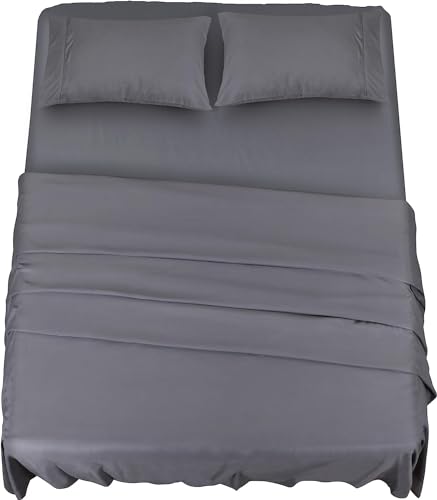 Image of Utopia Bedding 4-Piece Bed Sheet Set 160 x 200 cm, Grey - Polyester Microfibre, Oeko-Tex Certified, 1 Fitted Sheet 160 x 200 cm, 1 Flat Sheet 266 x 259 cm and 2 Pillowcases 50 x 75 cm