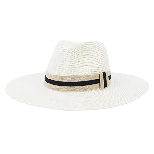 Ihmlyl Sombrero Playa Mujer Parasol Al Aire Libre del Turismo del Viaje del Sombrero De Paja del Jazz del ala Grande del Sombrero para El Sol,Blanco Lechoso,Ajustable Cover