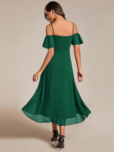 Image of Ever-Pretty Women's Summer Cold Shoulder Hi-Lo Asymmetrical Hem Flowy Chiffon Short Wedding Guest Dress 02103