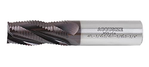 Accusize Industrial Tools 3/4'' Fine Tooth M42 8% Cobalt Tialn Roughing End Mill, 3/4'' Shk Dia, 1-5/8'' Flute Length, 3-3/4'' Oal, 4 Flute, 1104-0034 #TOP5