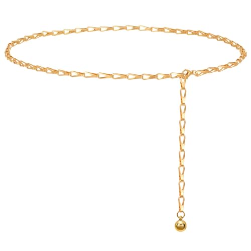 WHIPPY O-Ring Metal Waist Chain Belt Women Fashion Adjustable Body Link Belts for Jeans Dresses, Gold Link M