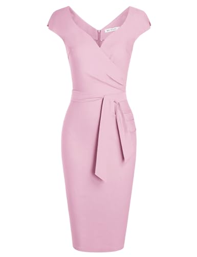 Image of MUXXN Women's Vintage 1950s Style Wrap V Neck Tie Waist Formal Cocktail Dress