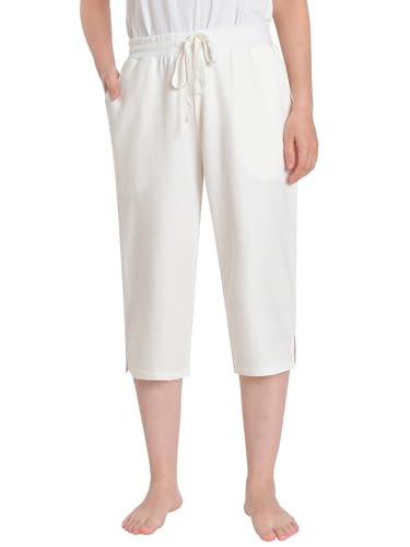 Weintee Women's Petite Cotton Capris with Pockets XL White