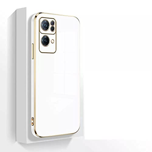 Image of Apurb Store for Oppo Reno 7 Pro 5G Plating Square Gold Frame Phone Case Luxury Soft Silicone Back Cover (for Oppo Reno 7 Pro 5G, White)