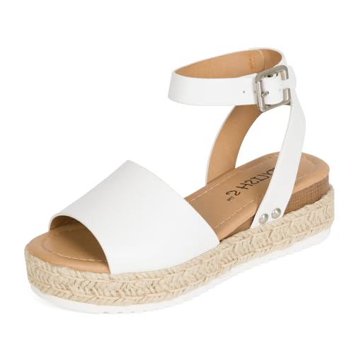 STYLISH S Gloria-IIS ~ Girls Single Band Open Toe Platform Wedge Espadrille Studded Sandals Adjustable Ankle Buckle