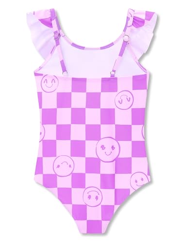 Image of Dvenki Toddler Girls One Piece Swimsuit Adjustable Straps Sizes 2T-10 | quick-dry swim fabric, skin-friendly, ruffle neckline, leopard, check, mermaid prints, swimwear for beach, pool, summer party