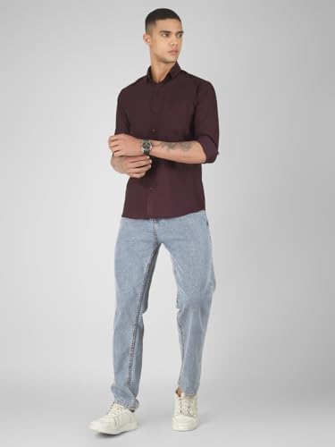 Image of Mens Cotton Lycra Full Sleeve Slim Fit Semi-Formal Shirt | Textured Pattern | Curved Hem