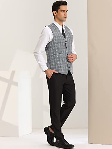 Lars Amadeus Men's Formal Plaid Waistcoat Button Down Sleeveless Prom Checked Suit Vest Medium Dark Gray #TOP3