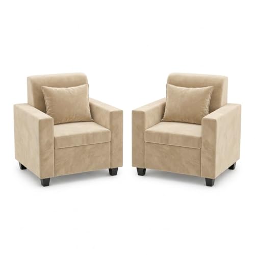 Image of FURNY QualityWood 3 Seater + 1 Seater + 1 Seater Fabric Sofa Set (Beige) with Velvet Finish | Durable Comfort | Ideal for Living Room