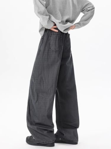 Men's American Retro Straight Leg Denim Jeans Workwear Wide Pants3