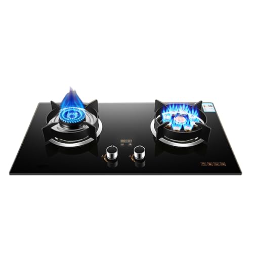 Estufa De Gas De 2 Quemadores, Vidrio Templado Negro, Soporte For Ollas De Hierro Fundido Con Protección Contra Llamas, For Cocina Doméstica, 4,5/5,2 KW(NG)