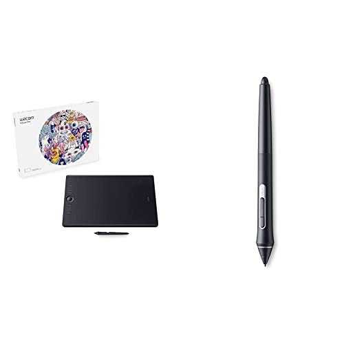 Wacom Intuos Pro Large Bluetooth Graphics Drawing Tablet, 8 Customizable ExpressKeys 8192 Pressure Sensitive Pro Pen 2 Included, Compatible with Mac OS and Windows & KP504E Pro Pen 2 with Case, Black