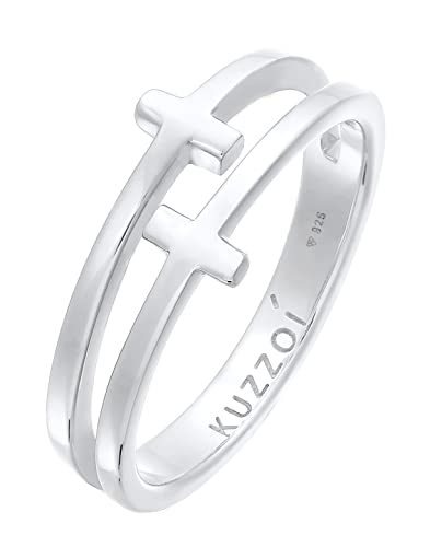 Bague pour homme Kuzzoi en argent 925 massif avec double croix polie