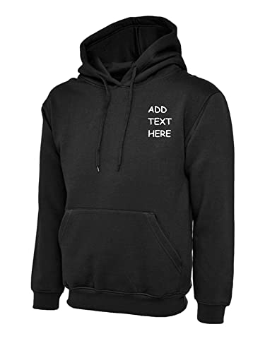 Personalised embroidered Hoodie UC502 Classic Hooded Sweatshirt Custom text Office Workwear logo top(L, BLACK)