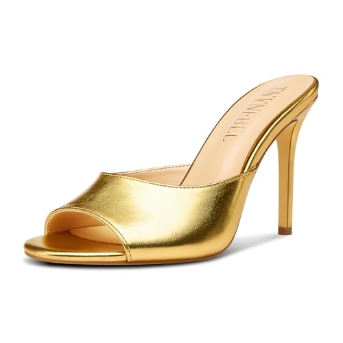 Image of TNYNFBEB Women Stiletto High Heel Peep Open Toe Sandals Slingback Slip-on Wedding Office Cute Basic Classic 3.9 Inches Heels