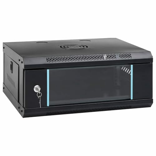vidaXL Netzwerkschrank mit Speicher Schwarz 53 x 35 x 21 cm Stahl, Moderner Schrank, praktischer Bürostauraum, robuste Elektronik, wandmontiertes Equipment, Technik-Organizer für den Arbeitsplatz