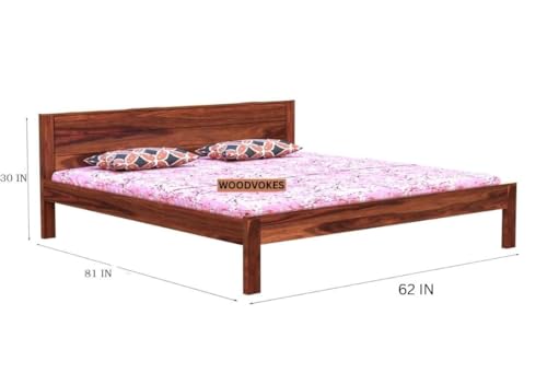 Image of Sheesham Wood Bed Without Storage Solid Wooden Cot Bed Elegant and Functional Bedroom Living Room Home (Honey Finish, Queen)