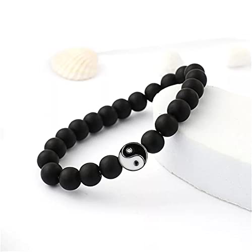 2-3Pcs Handmade Yin Yang Natural Stone Bead Bracelet Set for Women Men Best Friend Adjustable Braided Cord Strand Tai Chi Gossip Couple Matching Bracelet Friendship Jewelry Gift 6