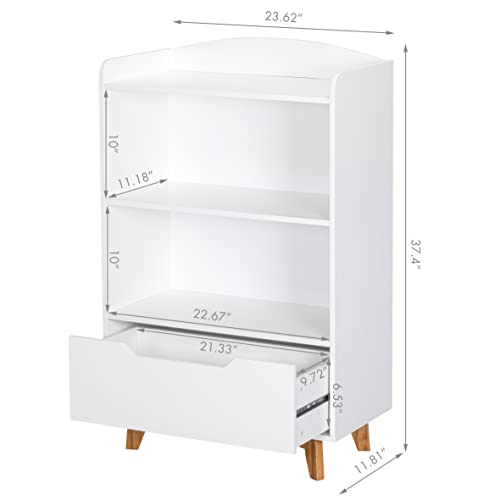 Utex Kids Bookshelf, Wood Kids Toy Storage Organizer, Children's Bookcases With Storage And Drawer For Playroom,Bedroom,Nursery School,White #TOP1