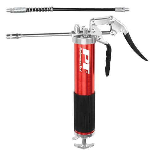 Image of Performance Tool W54291 Lightweight Pistol Grip Grease Gun with Anodized Aluminum Barrel, T-Handle, and 4-Jaw Coupler, Accepts 14 oz Cartridges