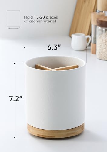 Image of LoeJan 3 Compartment Utensil Holder, Extra Large Utensil Crock, Stable Ceramic Utensil Organizer, Cooking Tool Organizer Set for Kitchen Counter Farmhouse Decor, Textured White
