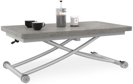 Table Basse Rectangulaire ELI - Plateau Effet Béton Blanc, étagère Basse, 100x55x31.5 Cm