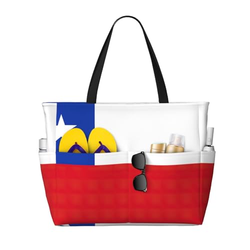 Flag Of Chile Extra Large Tote Bag For Women,Foldable Beach Bag With Pocket Weekender Travel Overnight Bag