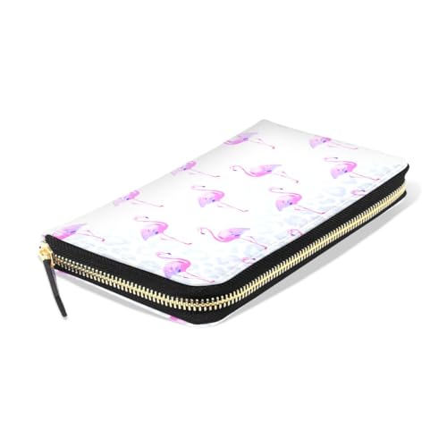 Long Wallets Leather Bifold Wallet for Women Pink Flamingo Leopard with Zipper Credit Card Holder Large Capacity3
